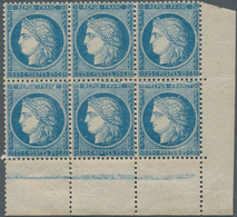 Frankreich: 1871, Ceres 25c. Blue, Marginal Block Of Six From The Lower Right Corner Of The Sheet (f - Other & Unclassified