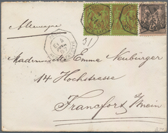 Frankreich: 1887, Sage 20c. Red On Green Horizontal Pair And 25c. Black On Rose, 65c. Rate On Expres - Other & Unclassified