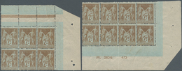 Frankreich: 1900 'Allegory' 2fr. Brown On Pale Blue, Top Right Corner Block Of Six Plus Bottom Right - Other & Unclassified