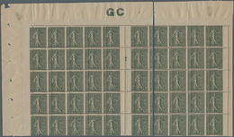 Frankreich: 1917, Semeuse Lignee 15c. Grey-green On GC Paper, Top Gutter Pane Of 50 Stamps (folded A - Other & Unclassified