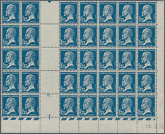 Frankreich: 1926, Pasteur 1.25fr. Blue Block Of 35 With Gutter And Printing Date ‚18.3.26‘, MNH (one - Andere & Zonder Classificatie