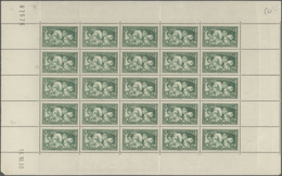 Frankreich: 1931, National Debt Fund, 1.50fr. Pale Bluish Green, Complete Sheet Of 25 Stamps (folded - Andere & Zonder Classificatie