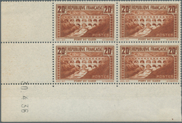 Frankreich: 1937. Corner Block Of 4 "20fr Pont Du Gard" With Printing Date 30.4.36. Mint, NH. Fine. - Other & Unclassified