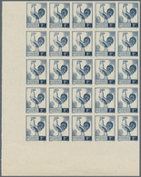 Frankreich: 1944, Definitives, 2fr. Blue "Coq", Imperforate Marginal Block Of 25 From The Lower Left - Andere & Zonder Classificatie