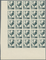 Frankreich: 1944, Definitives, 20fr. Black-green "Coq", Imperforate Marginal Block Of 25 From The Lo - Other & Unclassified