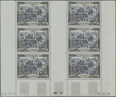 Frankreich: 1949/1950, Airmails 1000fr., Bottom Marginal Gutter Block Of Six With Coins Date "15.12. - Other & Unclassified