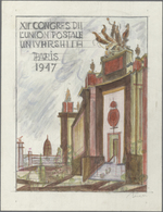 Frankreich: 1977. 12° UPU Congress In Paris. Not Adopted Design (Grand Palais), Watercolour Pencil A - Andere & Zonder Classificatie