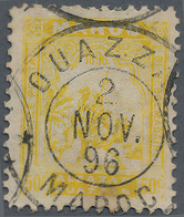 Französische Post In Marokko: 1896, ALCAZAR Y OUAZZAN, 50c. Bright Yellow, Cancelled By Clean Double - Sonstige & Ohne Zuordnung