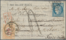 Frankreich - Ballonpost: 1870, REDIRECTED TO ITALY, Ballon "General Renault" (presumably), Siege 20c - 1960-.... Brieven & Documenten