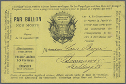 Frankreich - Ballonpost: 1872 THE ONLY KNOWN POSTALLY USED EXAMPLE OF THE PROPAGANDA "PAR BALLON MON - 1960-.... Storia Postale