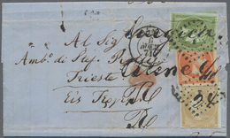 Griechenland: 1871, Folded Envelope Bearing 5 L. Green, 10 L. Orange And 40 L. Salmon On Greenish, A - Otros & Sin Clasificación