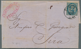 Griechenland - Stempel: 1879, Umberto I 25 C Blue On On Maritime Letter Posted In Genova And Sent To - Marcophilie - EMA (Empreintes Machines)