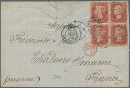 Großbritannien: 1855, 1 D. Red In Block Of Four With Duplex "BRISTOL NO 26 1862 =134=" On Folded Let - Other & Unclassified