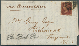 Großbritannien: 1855, 1 Penny Red-brown Plate 4 Single Franking On Folded Letter From London To Virg - Otros & Sin Clasificación