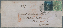 Großbritannien: 1858/62, 2 Pence Blue (G/T) And 1 Sh Green (E/A) Cancelled "976" On Folded Letter Fr - Autres & Non Classés