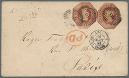 Großbritannien: 1848, Embossed 10d Two Cut-to-shape Examples On Cover From London To Paris, Tied Wit - Other & Unclassified