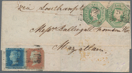 Großbritannien: 1854, 1 P Red-brown, 2 P Blue And A Pair 1 Sh Green (partly Octagonal Cut) Mixed Fra - Autres & Non Classés