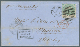 Großbritannien: 1863 (Oct 8), Destination SICILY: 1s Green (Plate 2), With Wing-margin At Right, Tie - Other & Unclassified