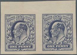 Großbritannien: 1902, King Edward VII, 1d Blue On Cream Paper Pair ECKERLIN DIE PROOF (LARGER DESIGN - Other & Unclassified