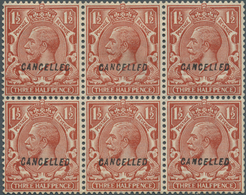 Großbritannien: 1924, 1½d. Red-brown, Wm Block Cypher, Inverted Watermark, Block Of Six With "Cancel - Andere & Zonder Classificatie