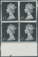 Großbritannien: 1972, £ 1 Bluish Black, Completely Misperforated Block Of 4 With Lower Margin, Appea - Andere & Zonder Classificatie