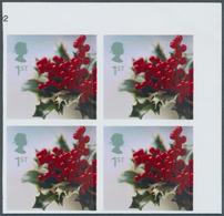 Großbritannien: 2002, 1st Holly, Imperforated Block Of 4 From The Upper Right Corner Of The Sheet, U - Andere & Zonder Classificatie