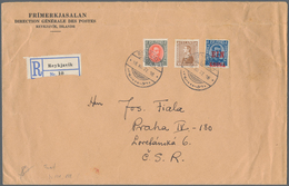 Island: 1937, "EIN KRÓNA" Overprint On 40 A Blue Mixed Franking On Registered Letter From Reykjavik - Andere & Zonder Classificatie