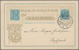 Island - Ganzsachen: 1902-03 Provisional Postal Stationery Card "Í GILDI" On 5a. Blue With "THOMSENS - Enteros Postales