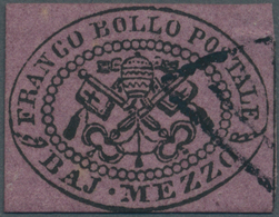 Italien - Altitalienische Staaten: Kirchenstaat: 1852, 1/2 Baj Black On Deep Red-violet, Close Margi - Estados Pontificados