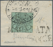 Italien - Altitalienische Staaten: Kirchenstaat: 1852, 1 Baj Black On Green, Tied By Black Oval Seal - Stato Pontificio