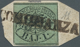 Italien - Altitalienische Staaten: Kirchenstaat: 1852, 1 Baj Black On Grey-green, Full Margins, Tied - Estados Pontificados