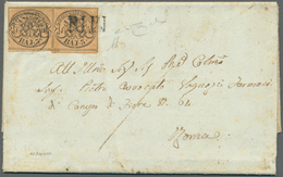 Italien - Altitalienische Staaten: Kirchenstaat: 1852, 3 Baj Black On Brown-orange, Horizontal Pair, - Estados Pontificados