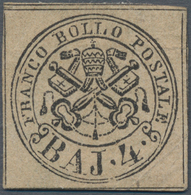 Italien - Altitalienische Staaten: Kirchenstaat: 1852, 4 Baj Black On Light Grey-brown Unused Withou - Etats Pontificaux