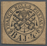 Italien - Altitalienische Staaten: Kirchenstaat: 1852. 4 Baj. Black On Light Brown, Mint Without Gum - Kirchenstaaten