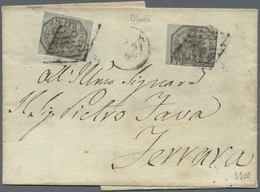 Italien - Altitalienische Staaten: Kirchenstaat: 1852, 6 Baj. Black On Grey, Two Items On A Folded L - Papal States