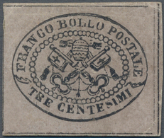 Italien - Altitalienische Staaten: Kirchenstaat: 1867, 3 Cent. Black On Rose-grey Unused With Gum, T - Kerkelijke Staten