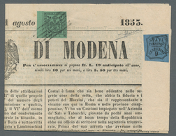 Italien - Altitalienische Staaten: Modena: 1852, 5 Centesimi Verde, 5 C. Green On Newspaper "Message - Modène