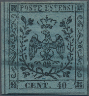 Italien - Altitalienische Staaten: Modena: 1852, 40 C Black On Blue Cancelled, Fresh Colour And Full - Modena