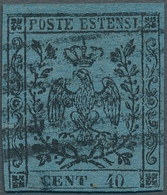 Italien - Altitalienische Staaten: Modena: 1852. 40 C. Black On Sky Blue ("celeste") Paper, Fair Mar - Modène