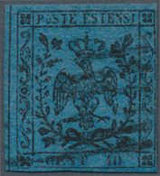 Italien - Altitalienische Staaten: Modena: 1852, 40c. Black On Deep Blue Showing Variety "without Po - Modène