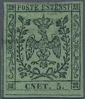 Italien - Altitalienische Staaten: Modena: 1852, 5c. Black On Green "with Point" Showing Error Of Se - Modène