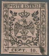 Italien - Altitalienische Staaten: Modena: 1854, 10 Ct Black On Rose, Printing Error "N In CENT Side - Modène