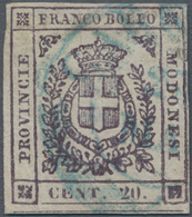Italien - Altitalienische Staaten: Modena: 1859, 20 C Lilac Cancelled With A Blue Postmark, Full Mar - Modena