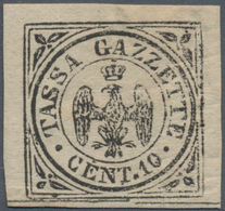 Italien - Altitalienische Staaten: Modena - Zeitungsstempelmarken: 1859, 10 Cent. Black On White Unu - Modène