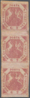 Italien - Altitalienische Staaten: Neapel: 1858, 2 Gr Rose-carmine Vertical Stripe Of Three Unused W - Nápoles