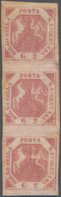 Italien - Altitalienische Staaten: Neapel: 1858, 2 Gr Rose-carmine Vertical Stripe Of Three Unused W - Napoli