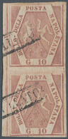 Italien - Altitalienische Staaten: Neapel: 1858: 10 Grana Brownish Pink, First Plate, Vertical Pair - Nápoles