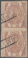 Italien - Altitalienische Staaten: Neapel: 1858: 10 Grana Brownish Pink, First Plate, Vertical Pair - Napels