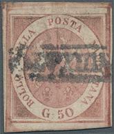 Italien - Altitalienische Staaten: Neapel: 1859. 50 Grana Brownish-rose, Cancelled With Part Of Fram - Nápoles
