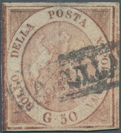 Italien - Altitalienische Staaten: Neapel: 1859. 50 Grana Brownish-rose, Cancelled With Part Of Fram - Nápoles